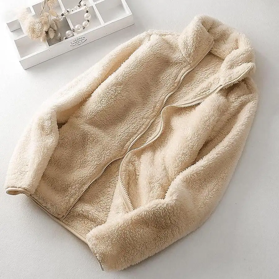 Women's Fleece Cardigan Stand-up Collar Jacket Thick Warm