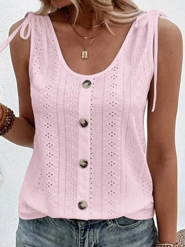 Women's Tank Top Plain Daily Weekend Sleeveless Light Blue claret Black Button Sleeveless Basic U Neck Regular Fit