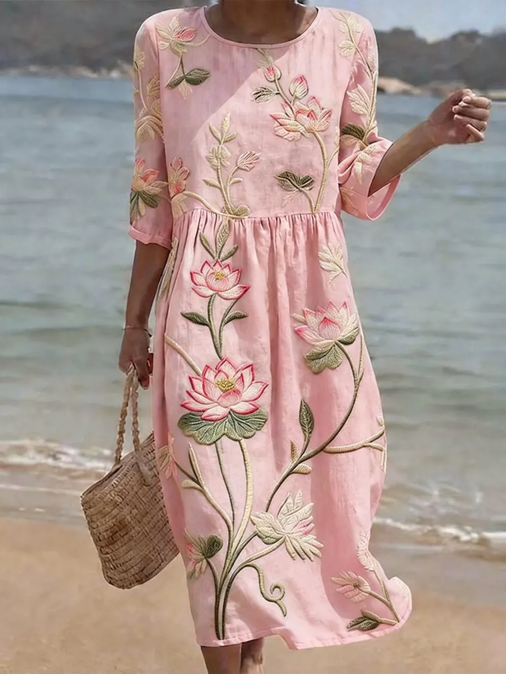 Women's Casual Floral Print Round Neck Dress