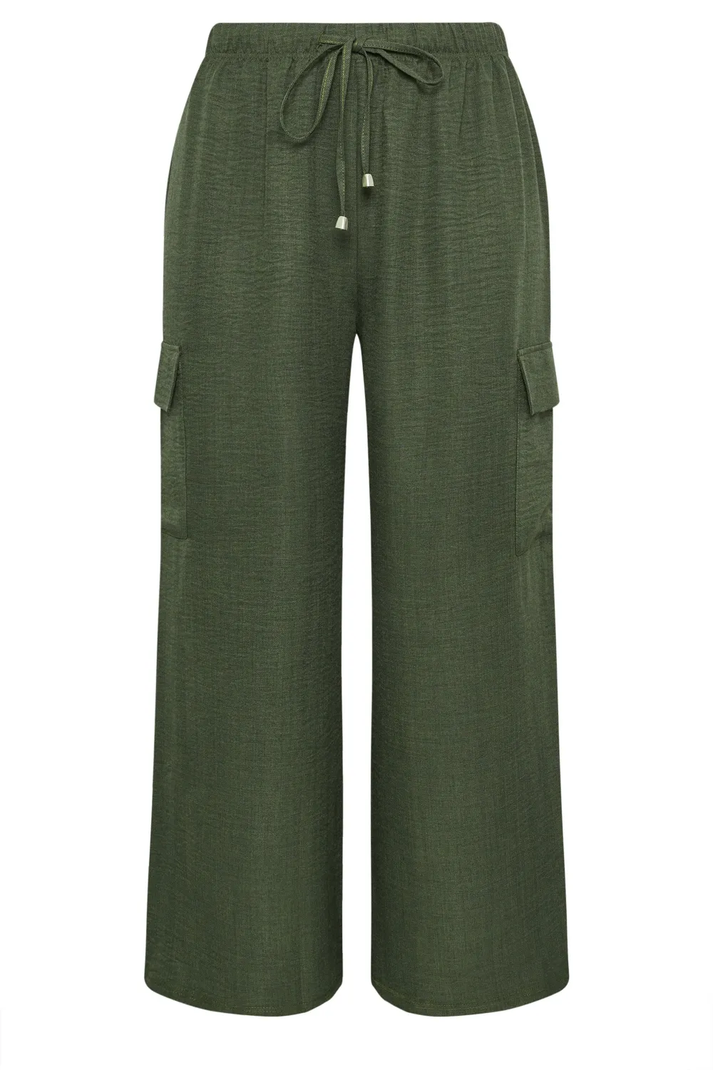 YOURS Curve Khaki Green Linen Look Cargo Trousers