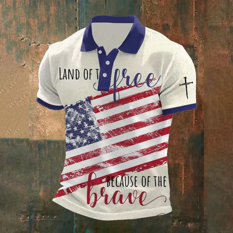 Men's Land Of The Free Because Of Brave Print Polo Shirt