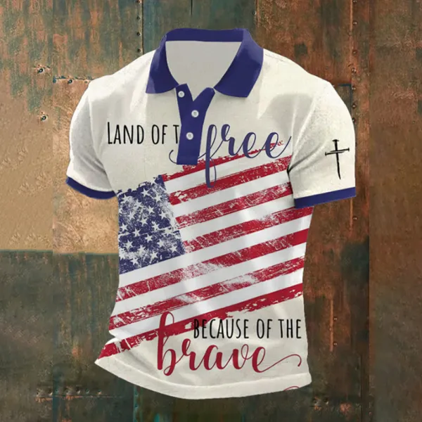 Men's Land Of The Free Because Of Brave Print Polo Shirt
