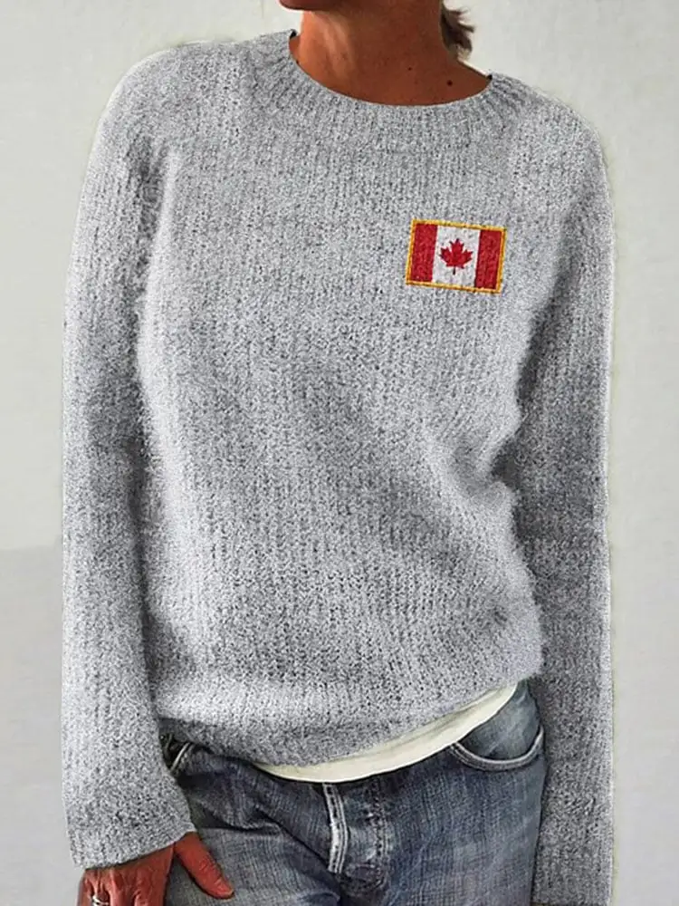 Women's Canadian Flag Maple Leaf Print Sweater