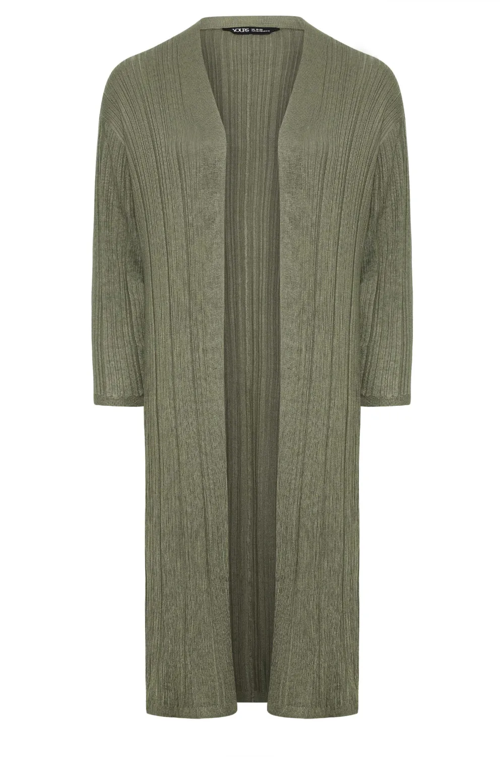 YOURS Curve Khaki Green Longline Ribbed Cardigan