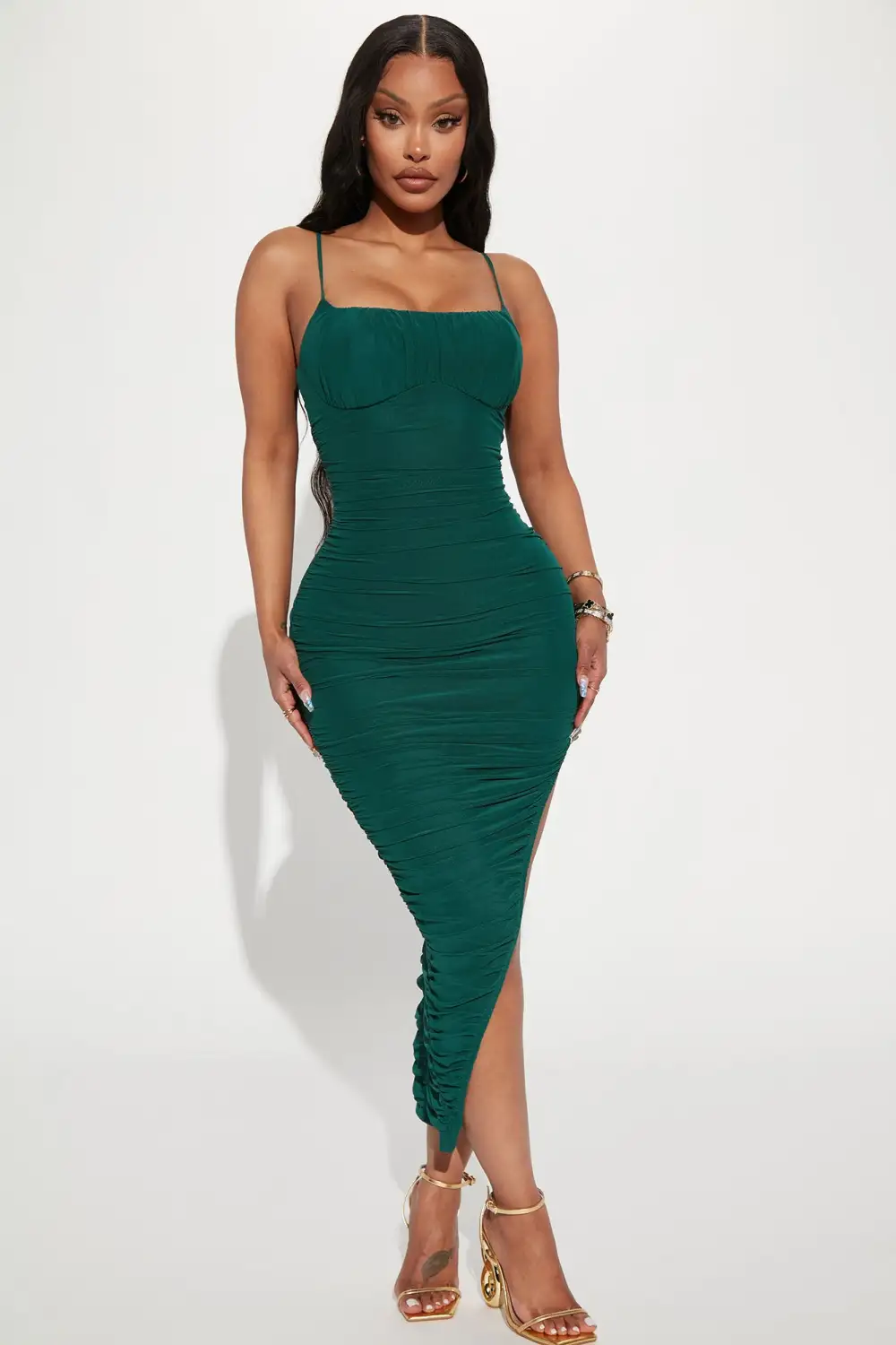 Candid Moment Mesh Midi Dress - Hunter