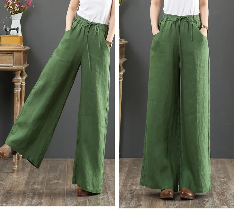 Women's cotton and linen wide-leg pants