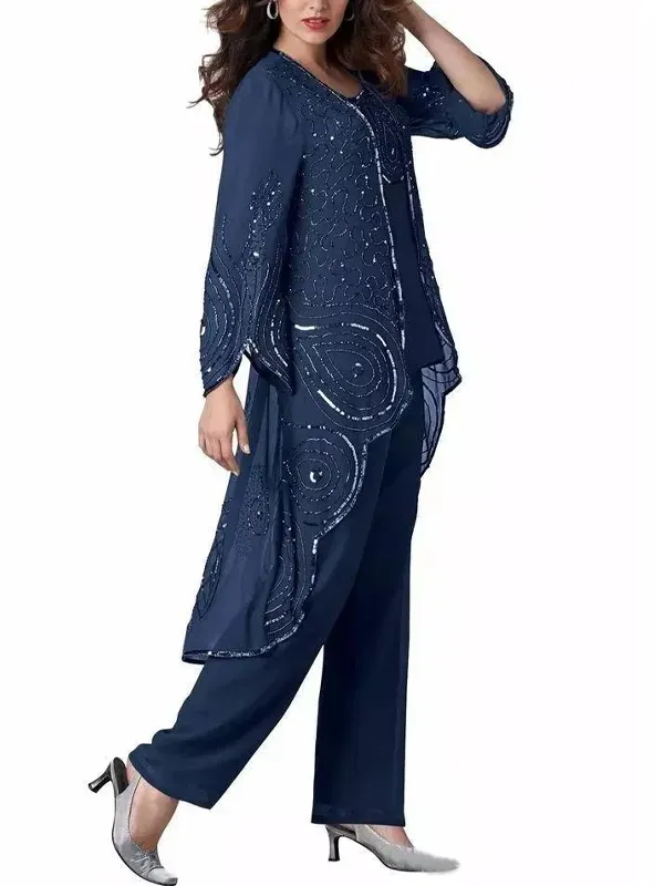 Sequin vest top trousers three-piece set