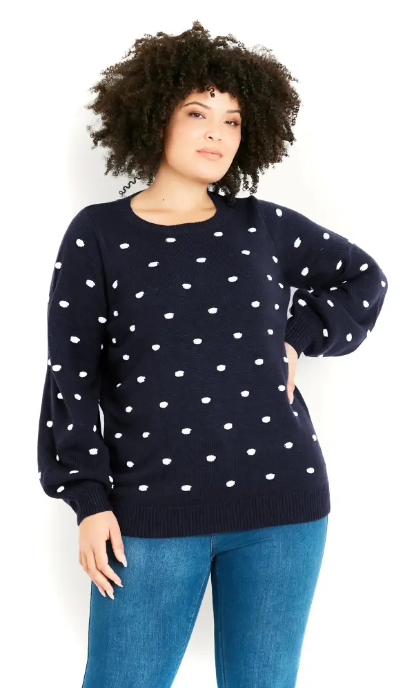 Evans Navy Blue Polka Dot Balloon Sleeve Jumper