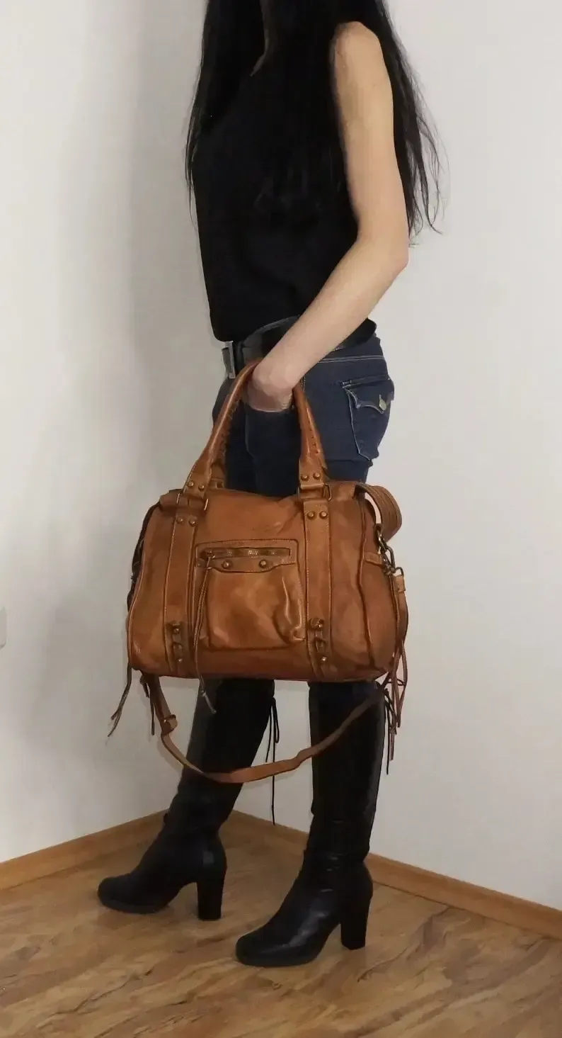 Cognac Italian Leather Bag  Italy Soft Leather Crossbdody Bag