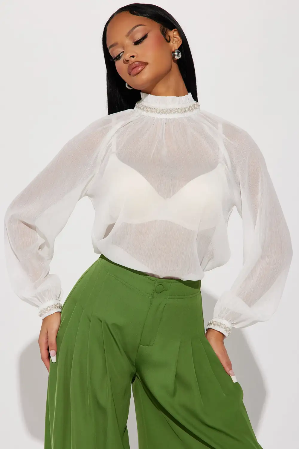 Pearly Mood Blouse Top - White