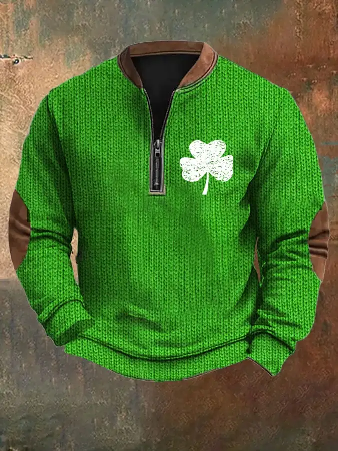Men's St. Patrick's Day Print Zip Collar Sweatshirt