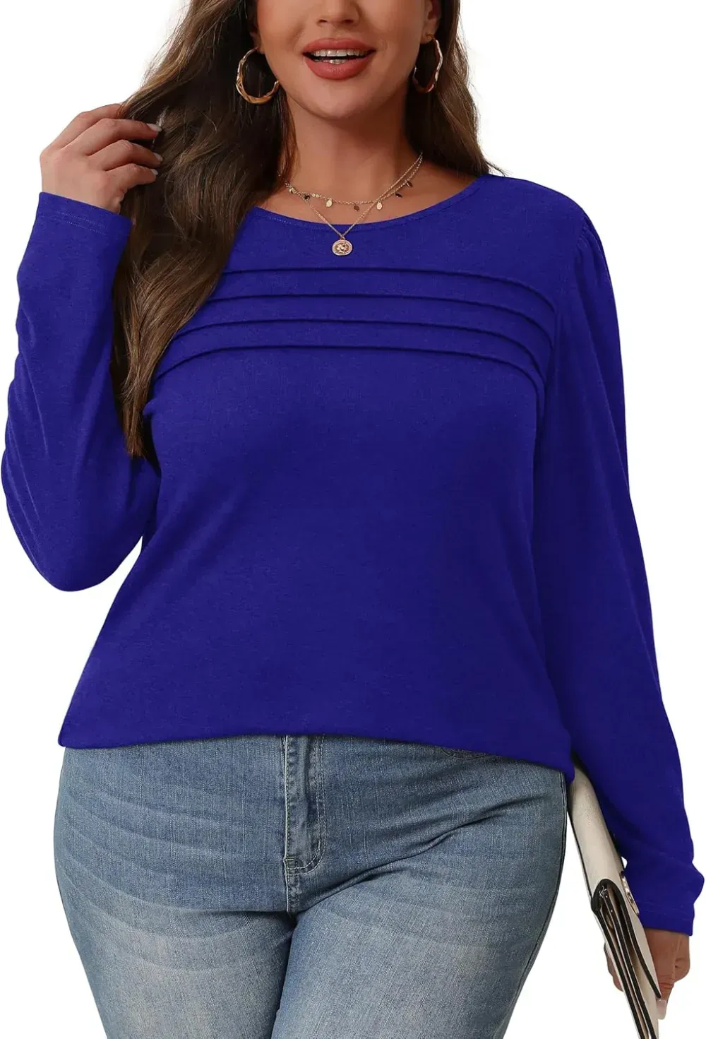 OFEEFAN Long Sleeve Shirts for Women Fall Fashion 2024 Dressy Casual Blouses Trendy Pleated Tunic Tops for Leggings