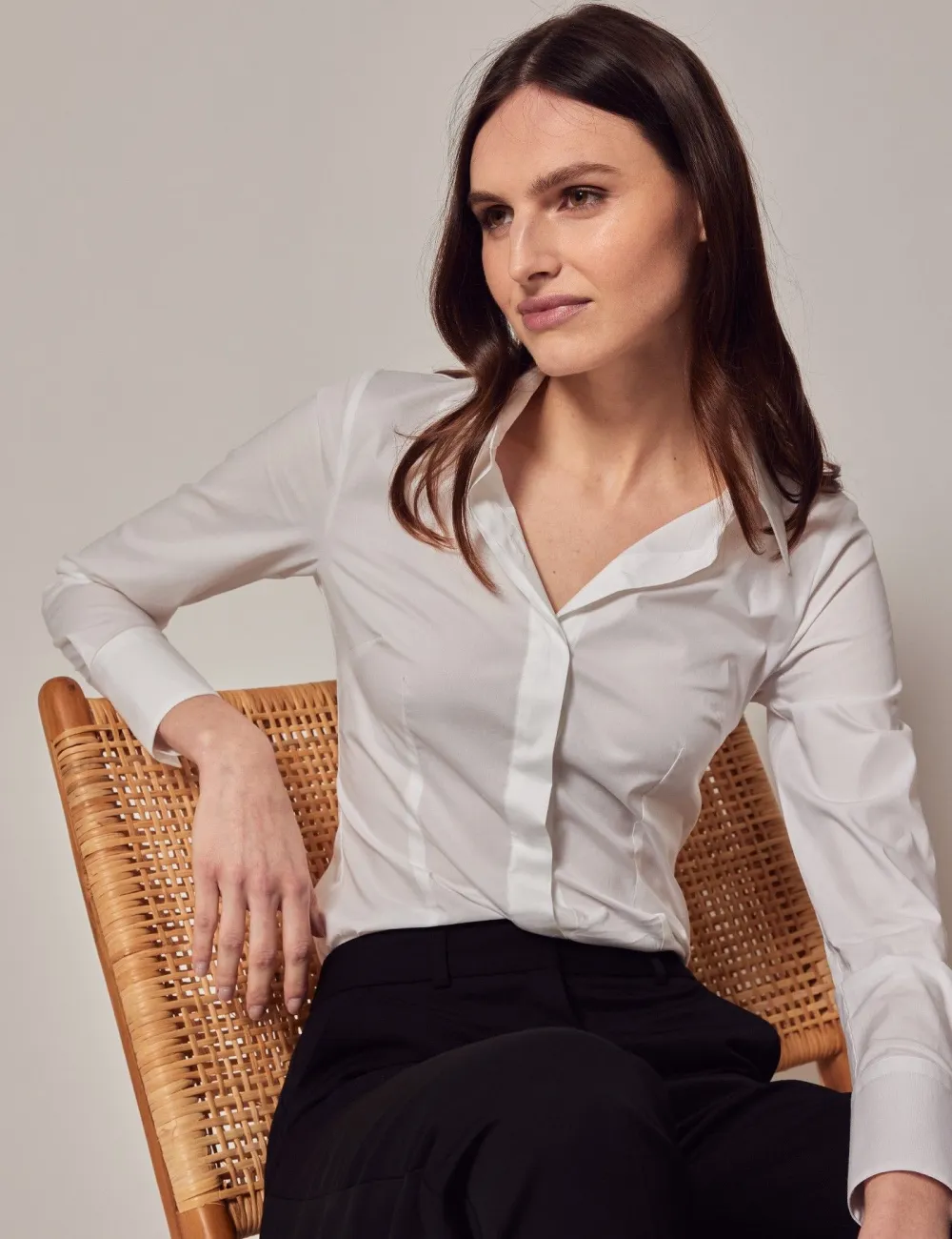 Cotton Stretch Fitted Shirt With Concealed Placket
