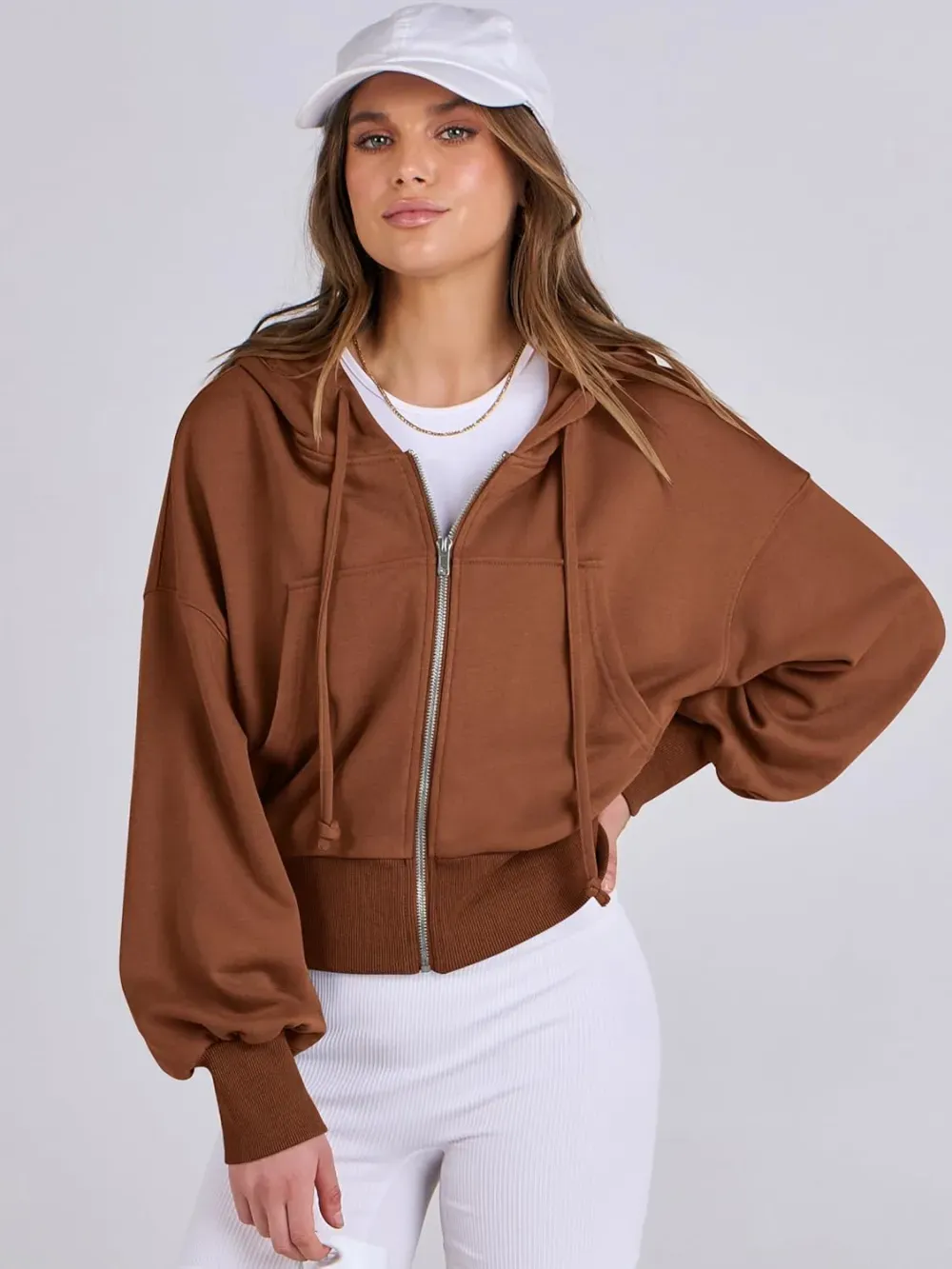 Women's Zip Up Hoodies Cropped Sweatshirts Full Zip Jackets Casual Fashion Fall Outfits Winter Clothes