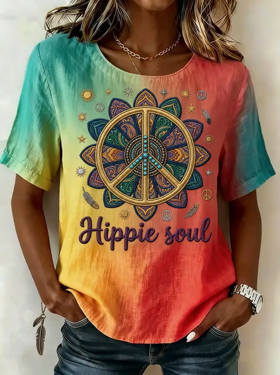Women's Nashville Hippie Soul Mandala Peace Sign Printed T-shirt