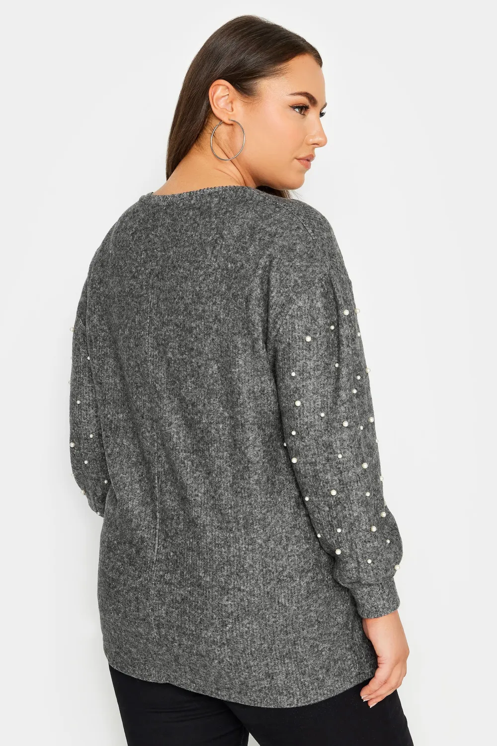 YOURS Curve Grey Pearl Embellished Soft Touch Sweatshirt