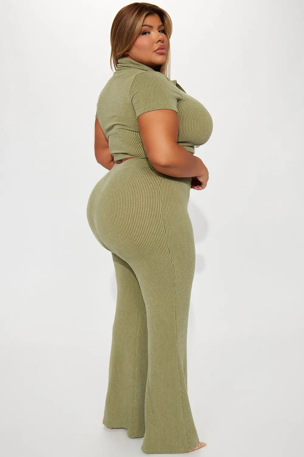 Josie Ribbed Pant Set - Olive
