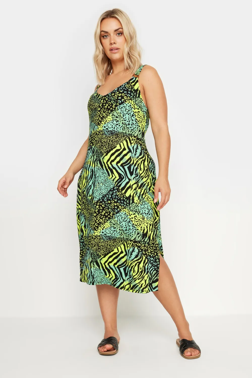 YOURS Curve Green Mixed Animal Print Beach Dress