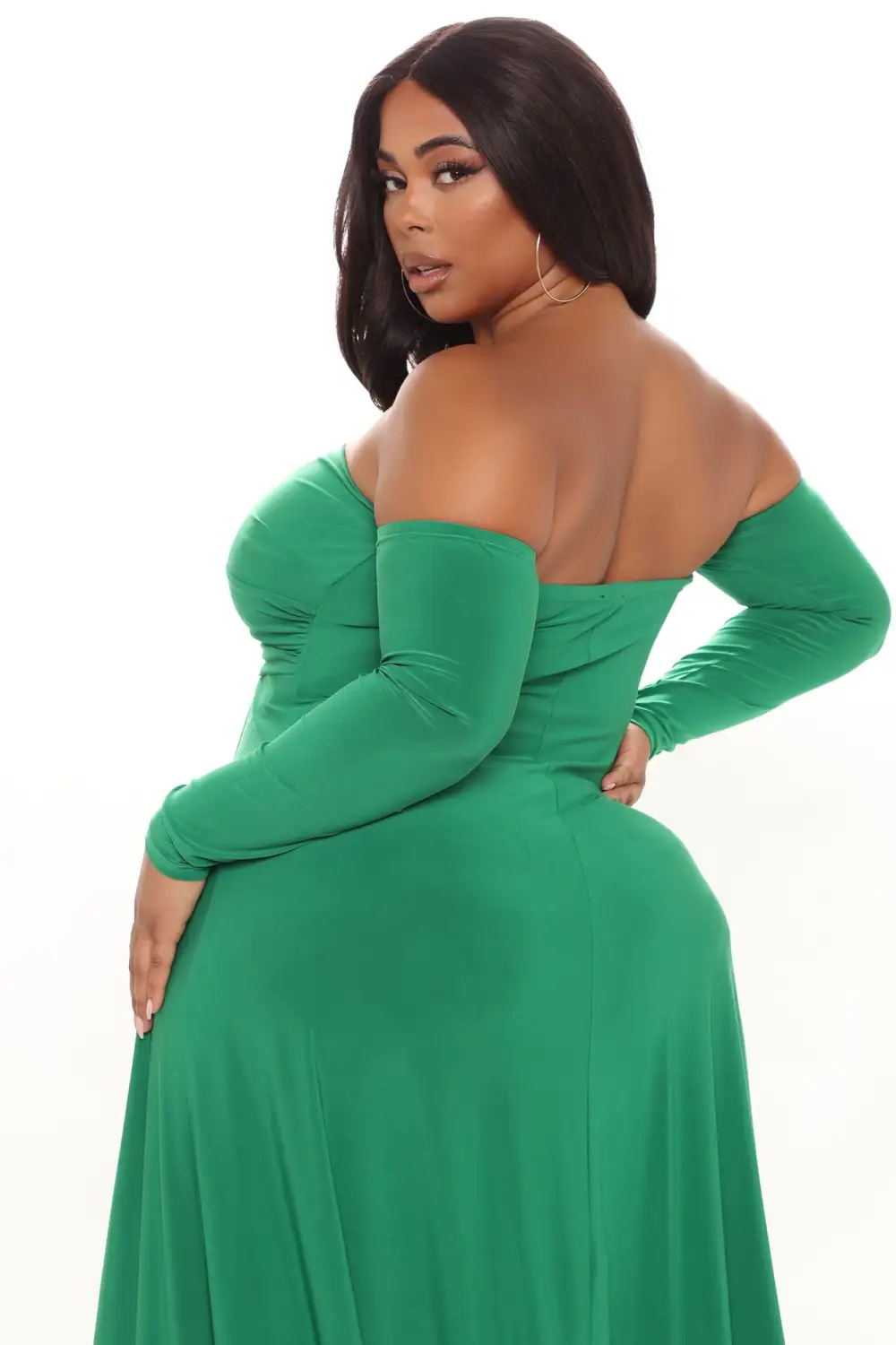 Elegantly Fab Off Shoulder Maxi Dress - Kelly Green