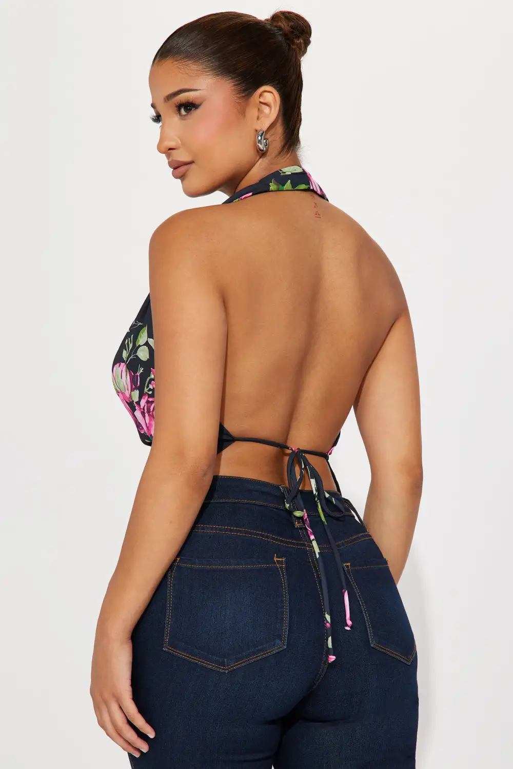 Moment Of Time Floral Halter Top - Black/combo