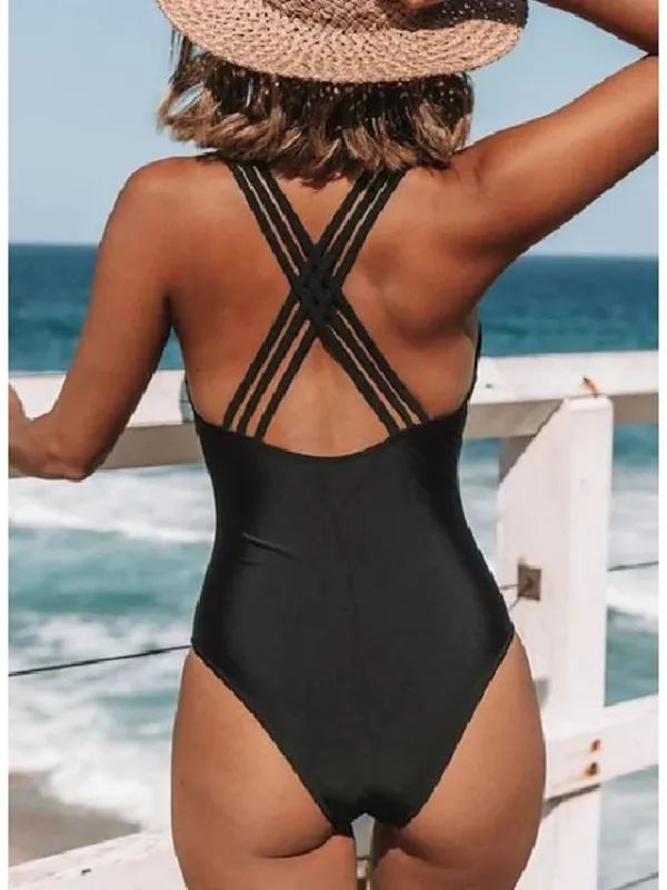 Women's Swimwear One Piece Monokini Normal Swimsuit Halter Printing Leopard Black Bodysuit Bathing Suits Sports Beach Wear Summer