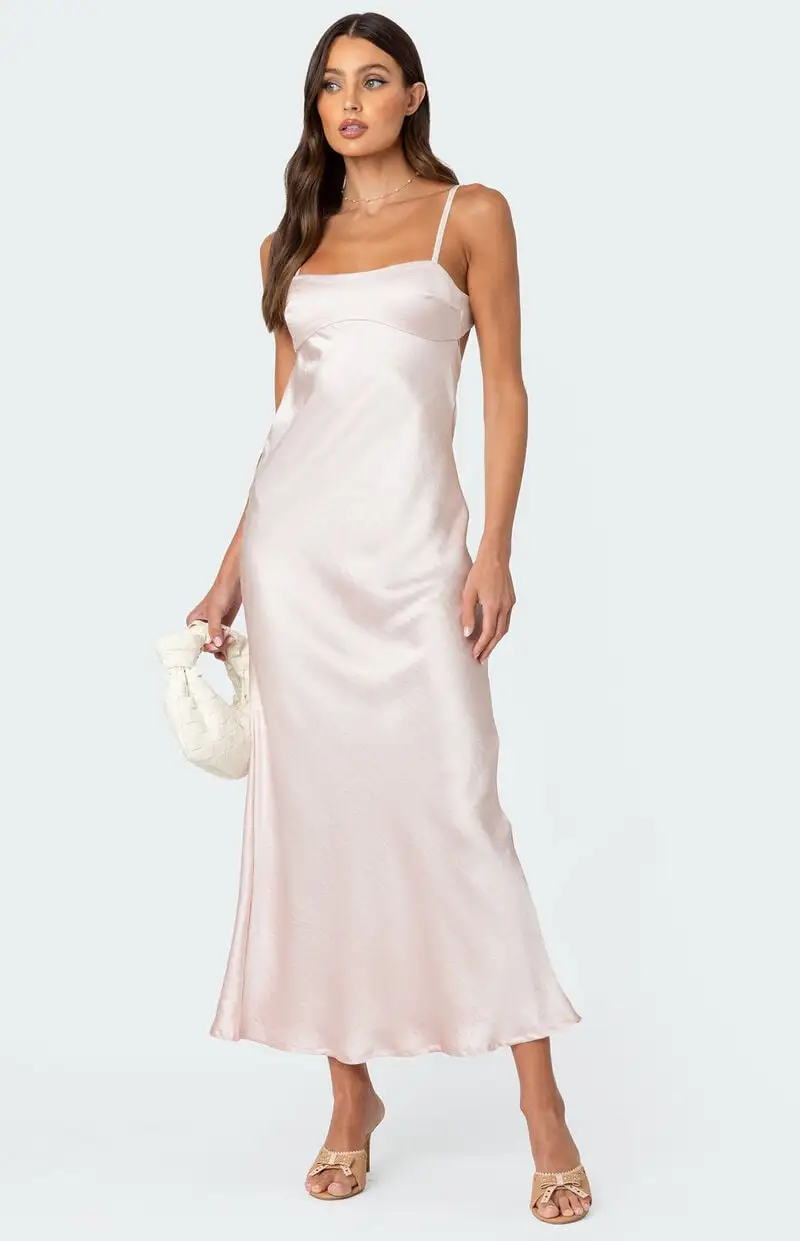 Edikted Vienna Open Back Satin Maxi Dress
