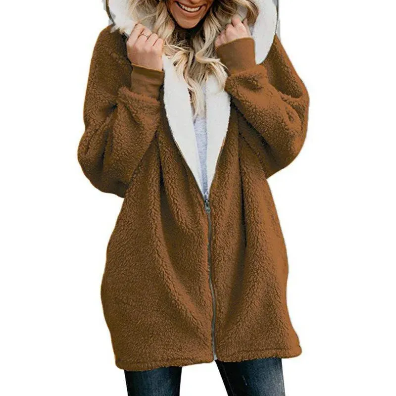 Mayoulove Women zipper warm coat with hood