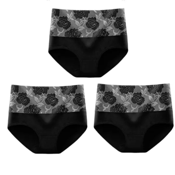 (🔥Last Day Promotion-SAVE 50% OFF) --Cotton High Waist Tummy Control Leak proof Panties Rose Jacquard Ladies Panty Multipack(3PCS/SET)-BUY 2 SETS GET 10% OFF & FREE SHIPPING