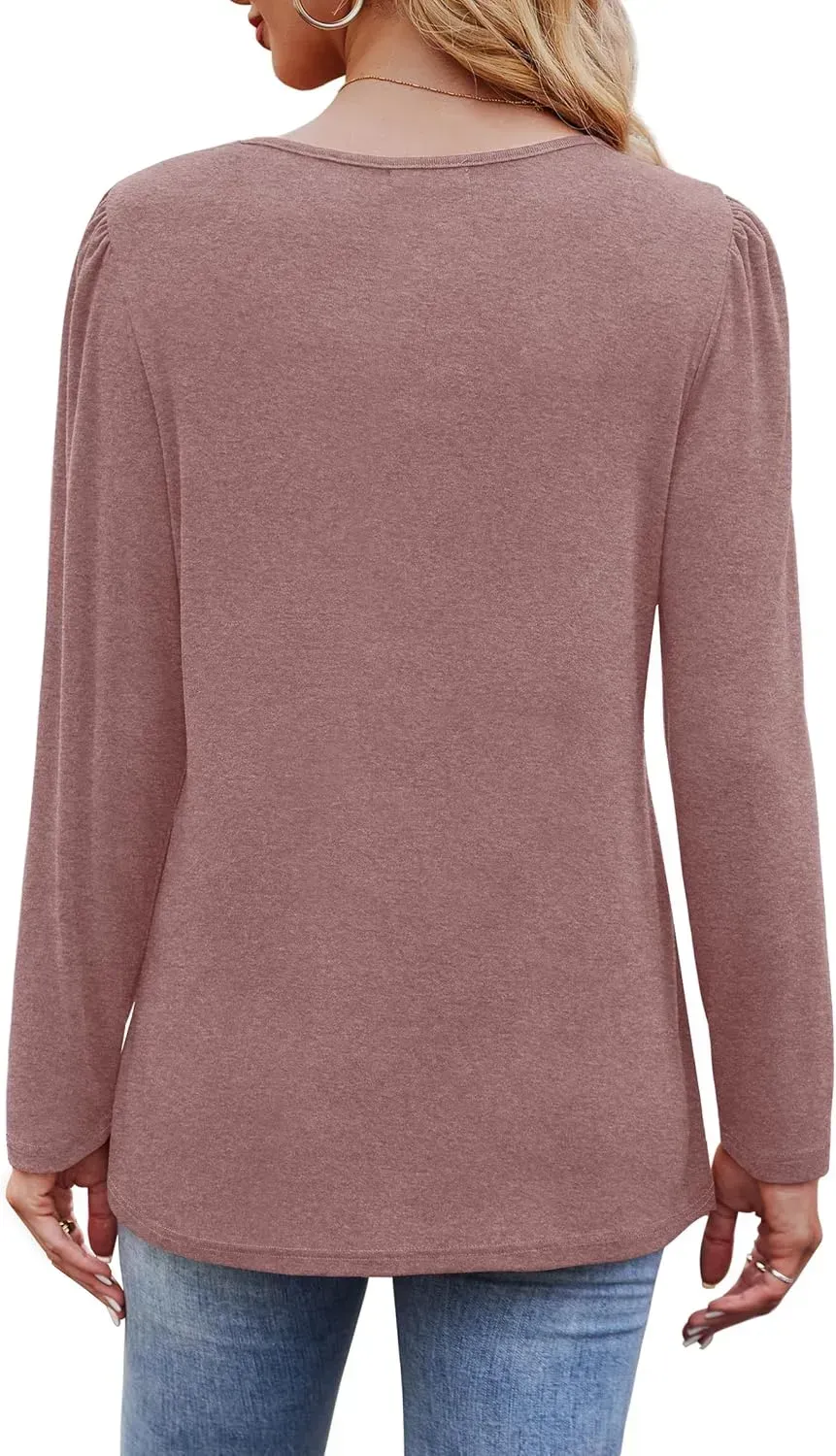 OFEEFAN Long Sleeve Shirts for Women Fall Fashion 2024 Dressy Casual Blouses Trendy Pleated Tunic Tops for Leggings