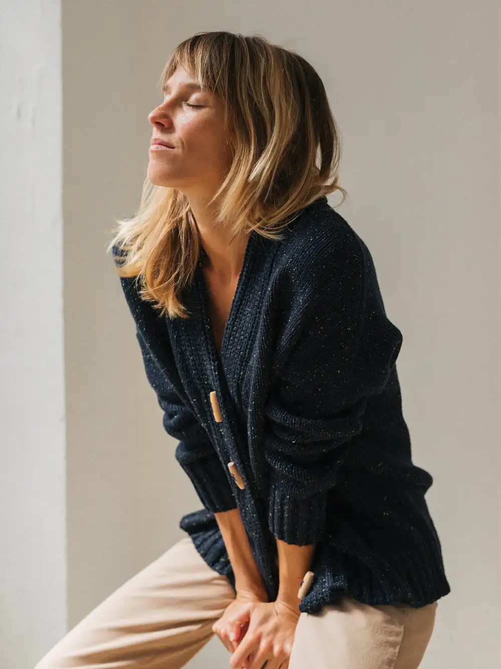 Blue Long Sleeve Plain Sweater