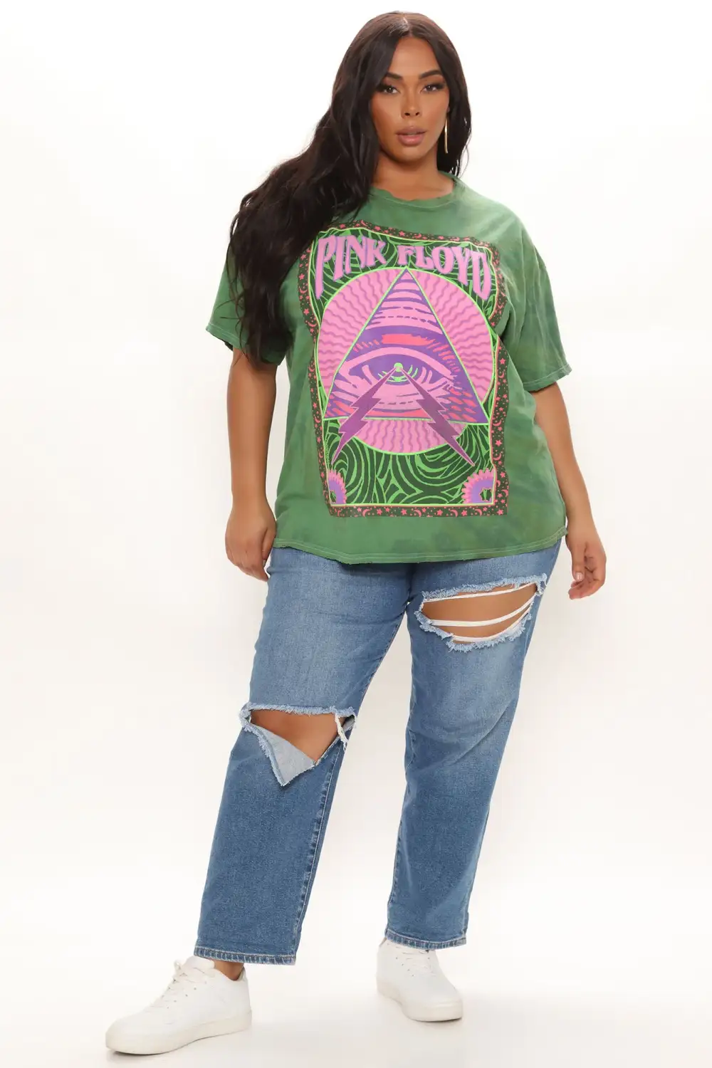 Pink Floyd Distressed Oversized Tie Dye Top - Green