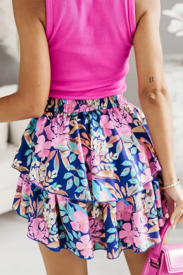 Floral Ruffle High Waist Skirt