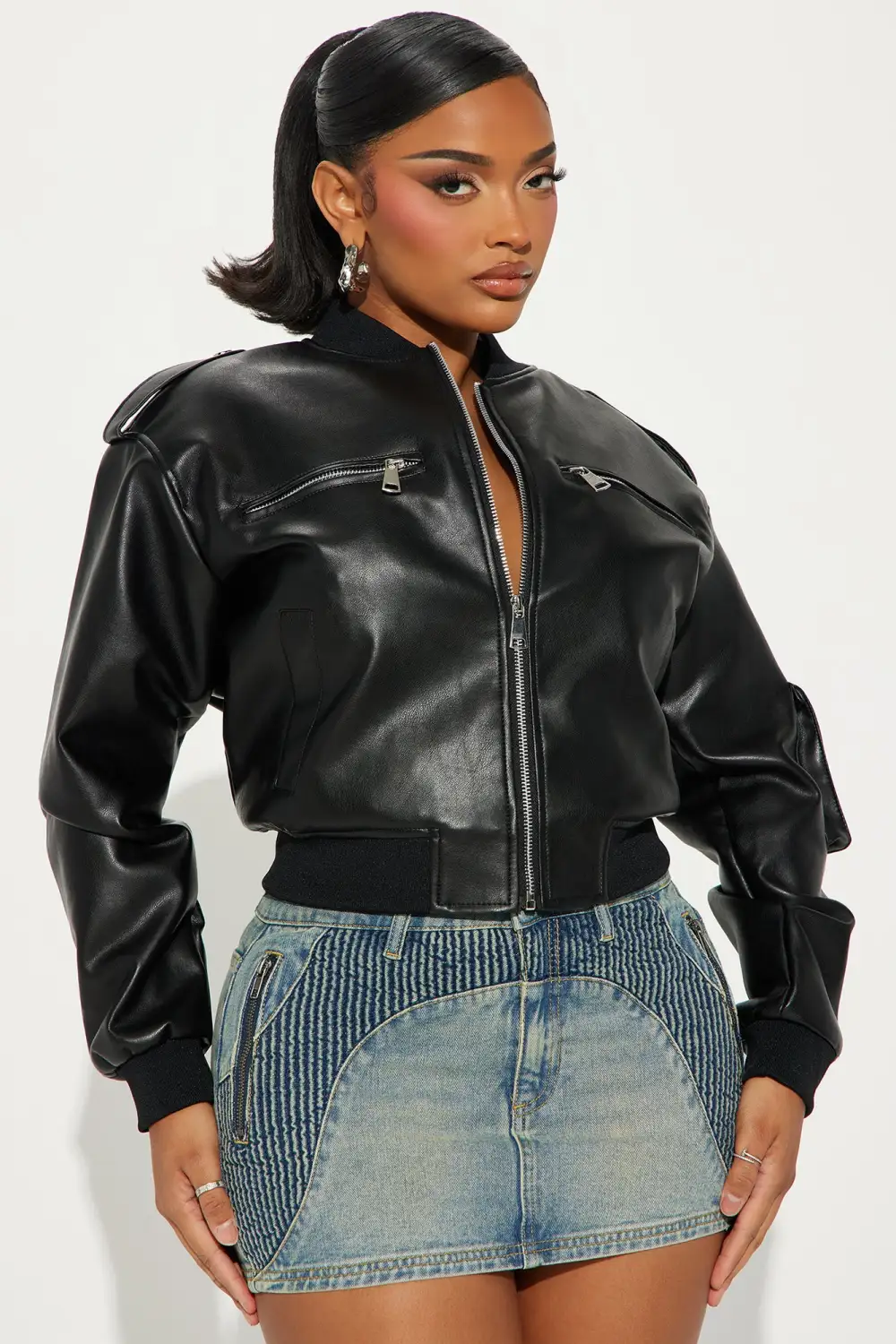Gotta Have It Faux Leather Bomber Jacket - Black