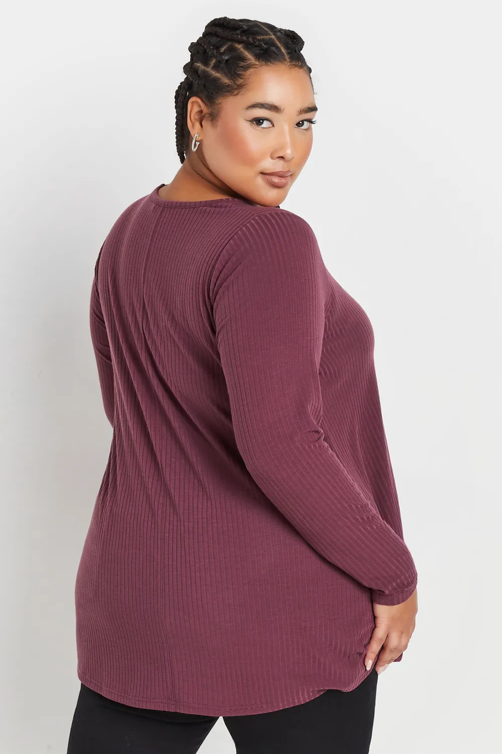 YOURS Curve Black Long Sleeve Ribbed Swing Top