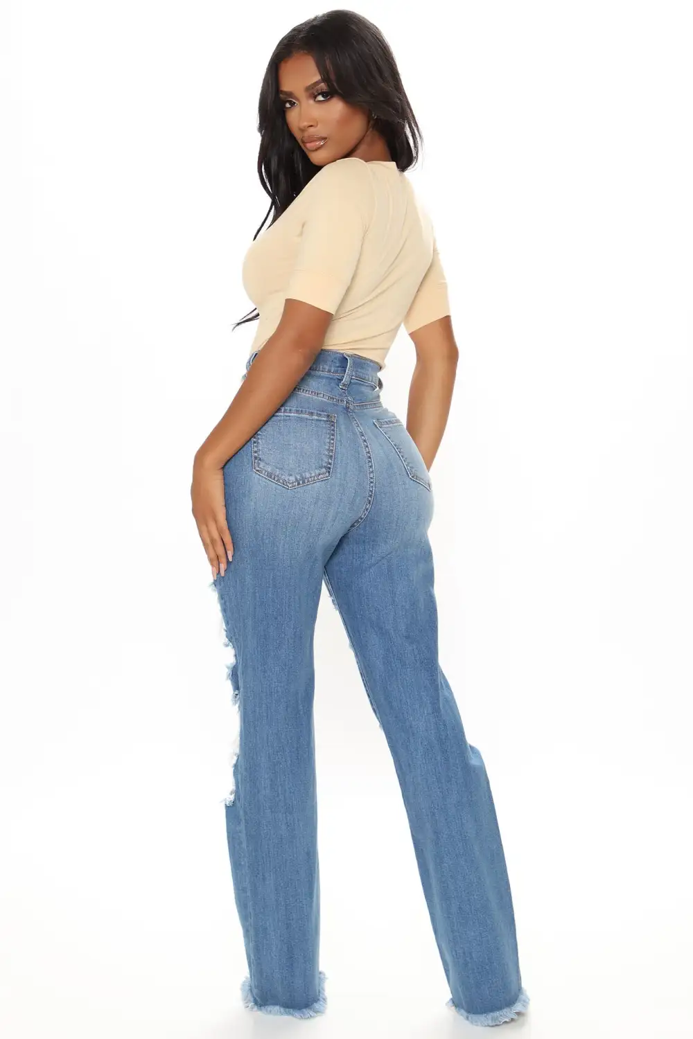 Don't Get Crossed Over Slouch Fit Jeans - Medium Blue Wash