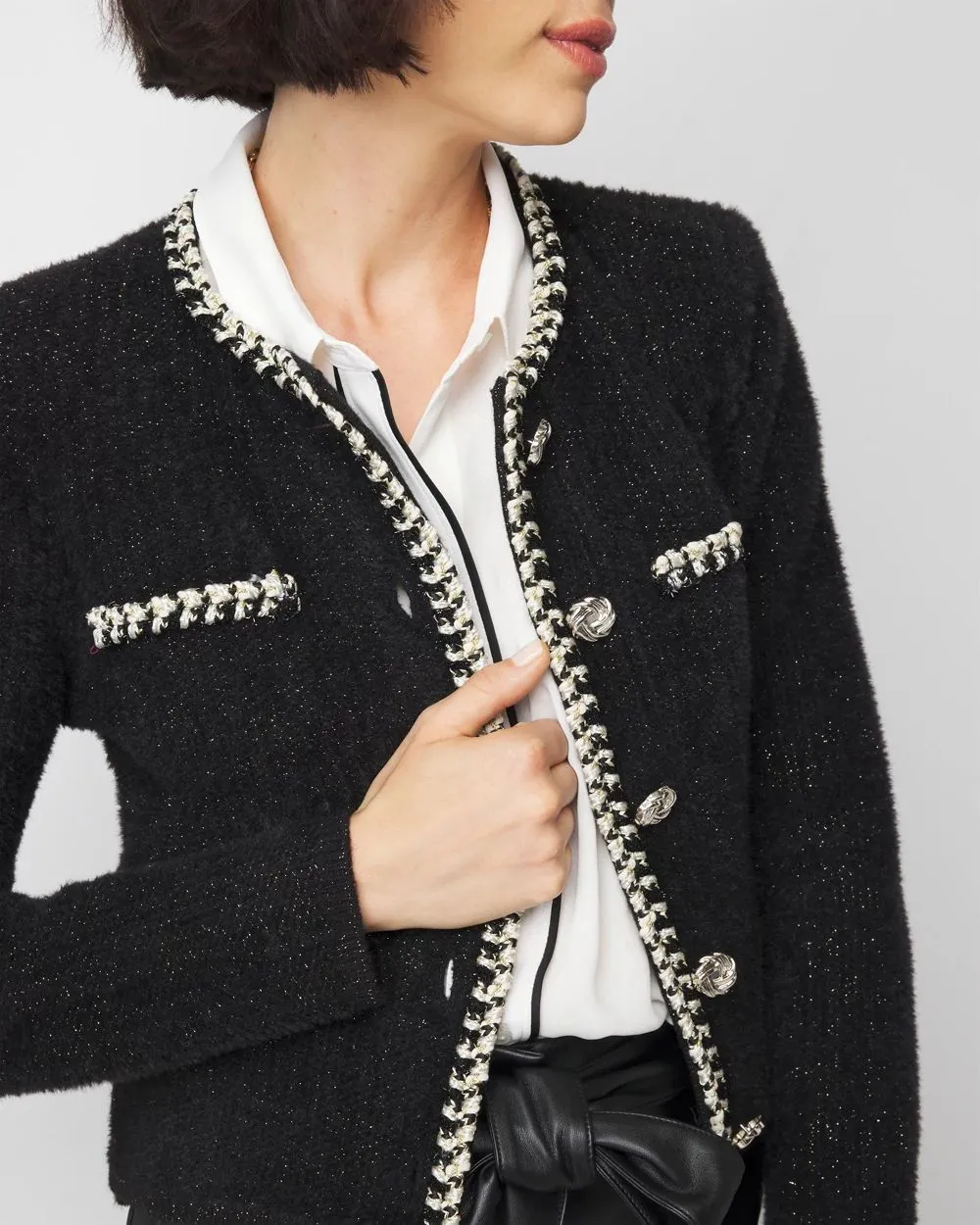 Petite Black and White Tweed Sweater Jacket