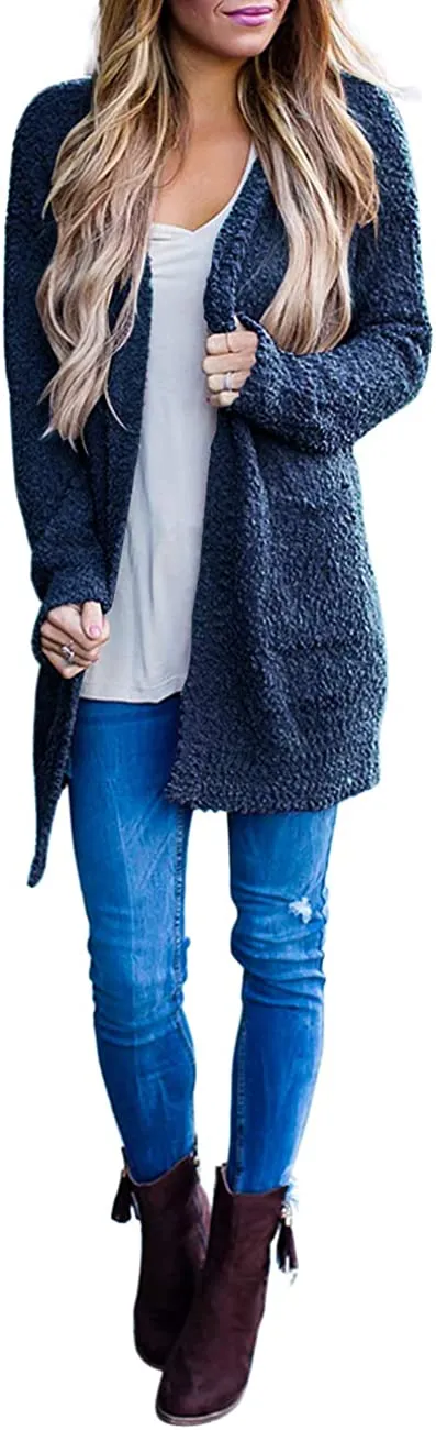 Women's Long Sleeve Soft Chunky Knit Sweater Open Front Cardigans Outwear Coat