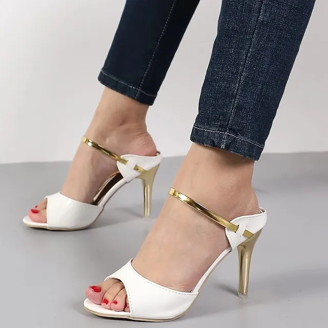 Women's Heels Sandals Dress Shoes Daily Summer Sequin Low Heel Stiletto Heel Peep Toe Sexy Glitter Loafer Solid Color White Silver Gold