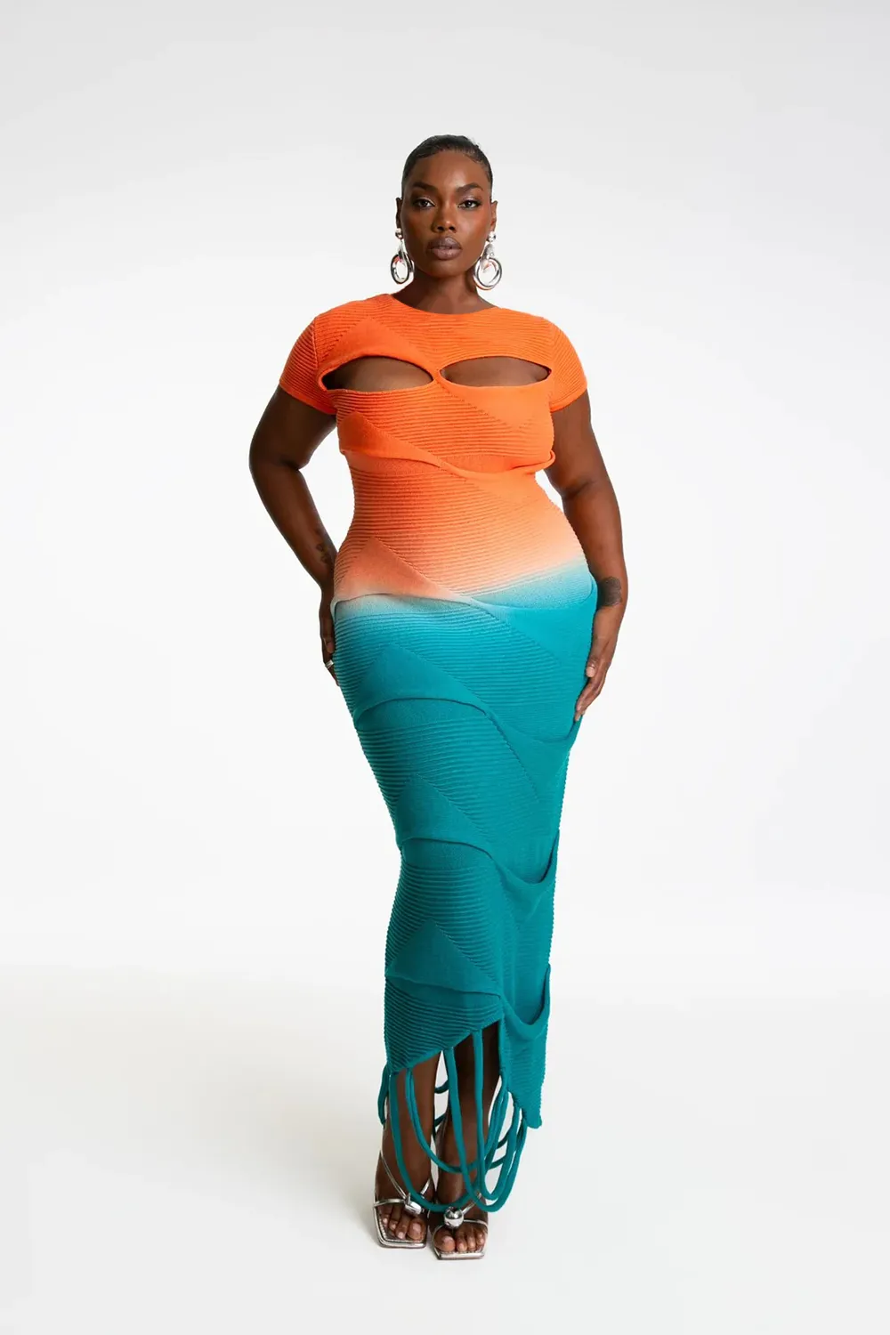 Symone Sweater Maxi Dress - Orange/combo