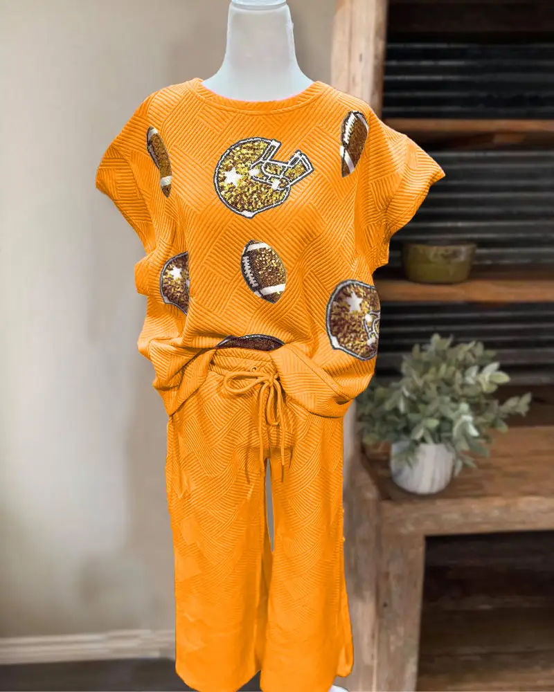 Football And Helmet Sequins Quilted Set