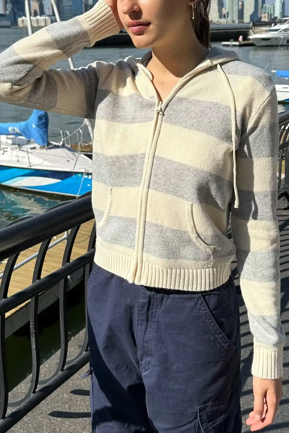 Alana WOOL Stripe Zip-Up Sweater