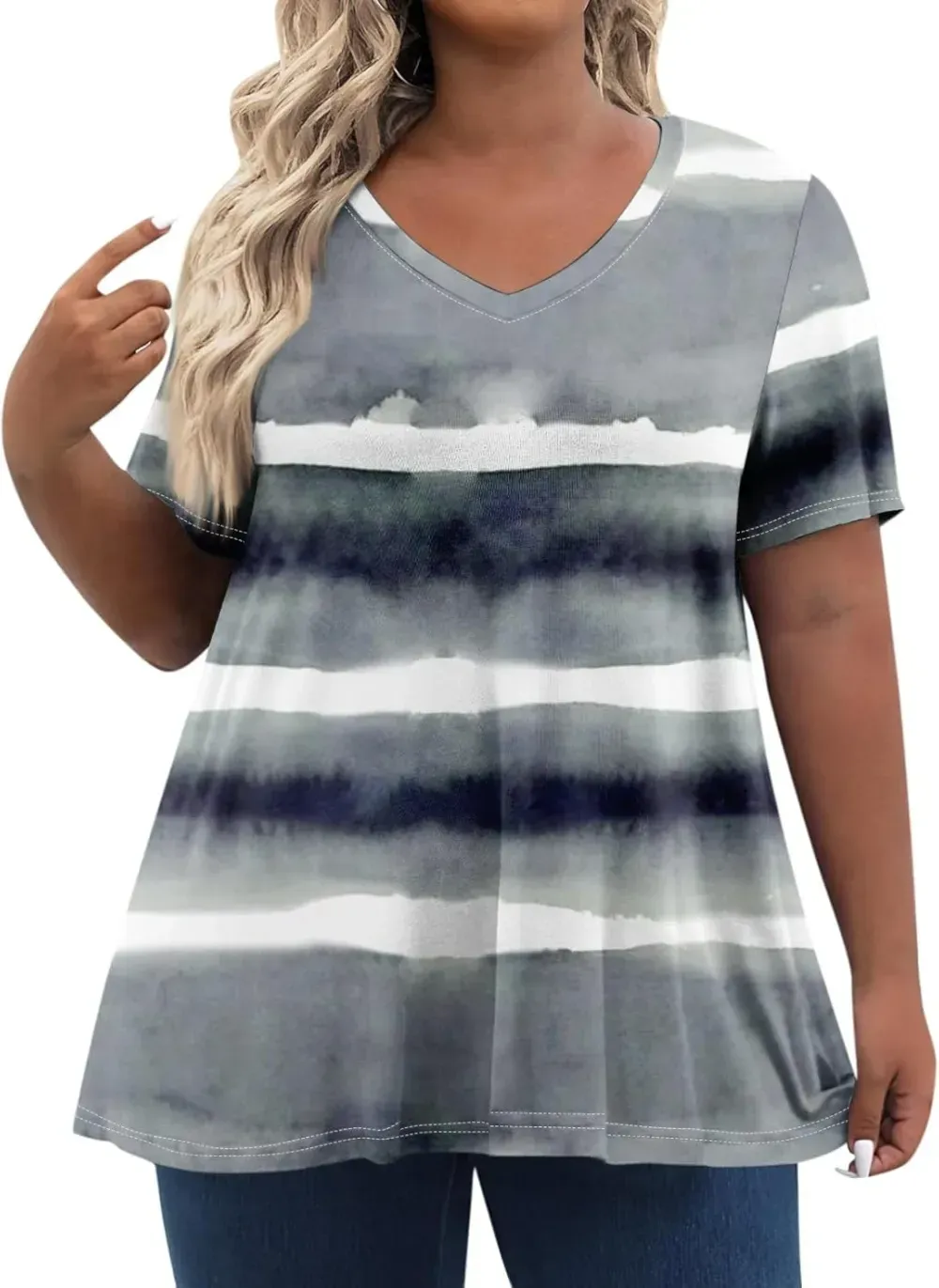 Plus Size Tops for Women Dressy Short Sleeve V Neck Shirts for Women Summer Tops for Women 2024 Floral Print Top