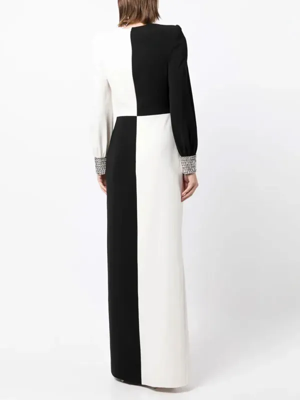 sleeve edge sequin color blocking temperament ladies dress