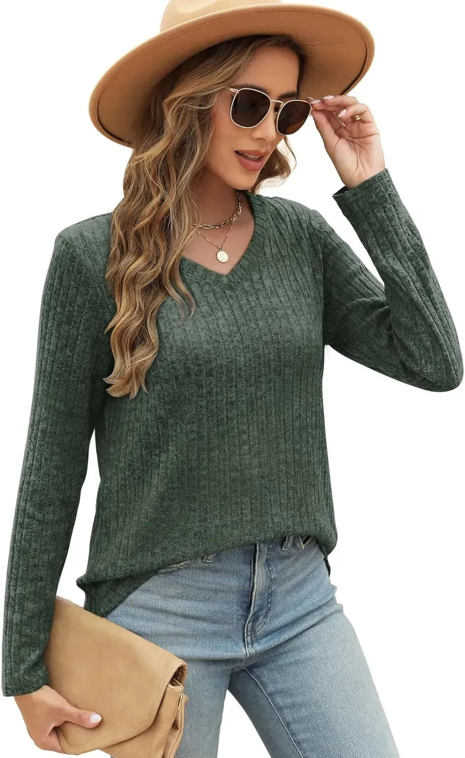 OFEEFAN Long Sleeve Shirts for Women Lightweight Crew Neck Casual Tunic Tops
