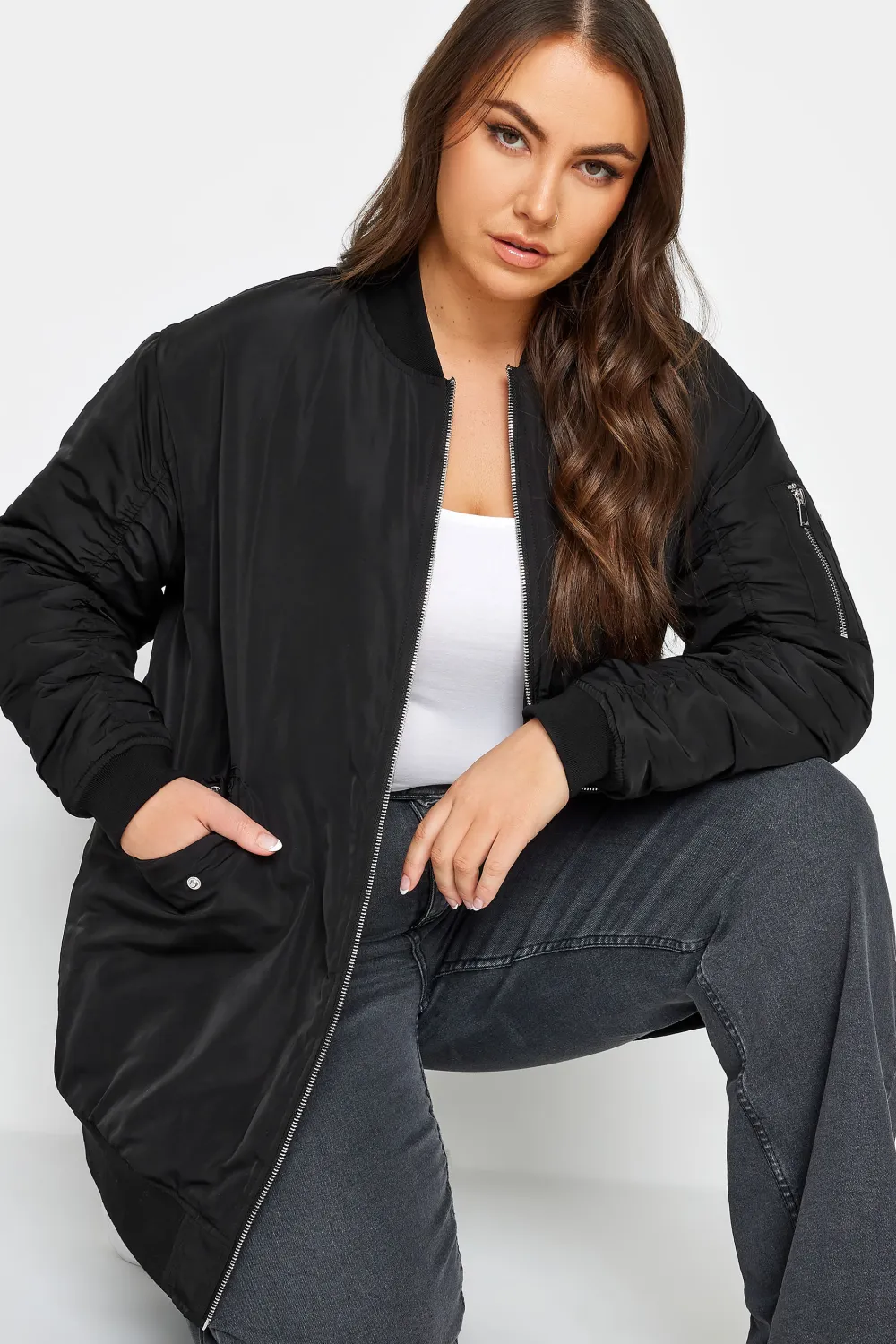 YOURS Curve Black Longline Bomber Jacket