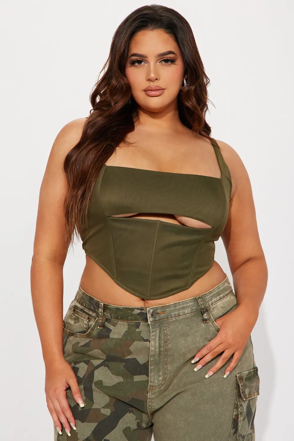 Peek A Boo Corset Top - Olive