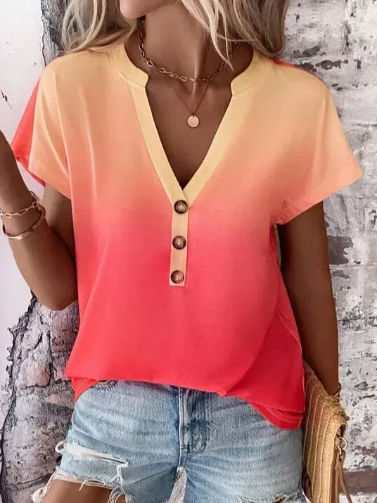 Loose Casual Plain V Neck Shirt