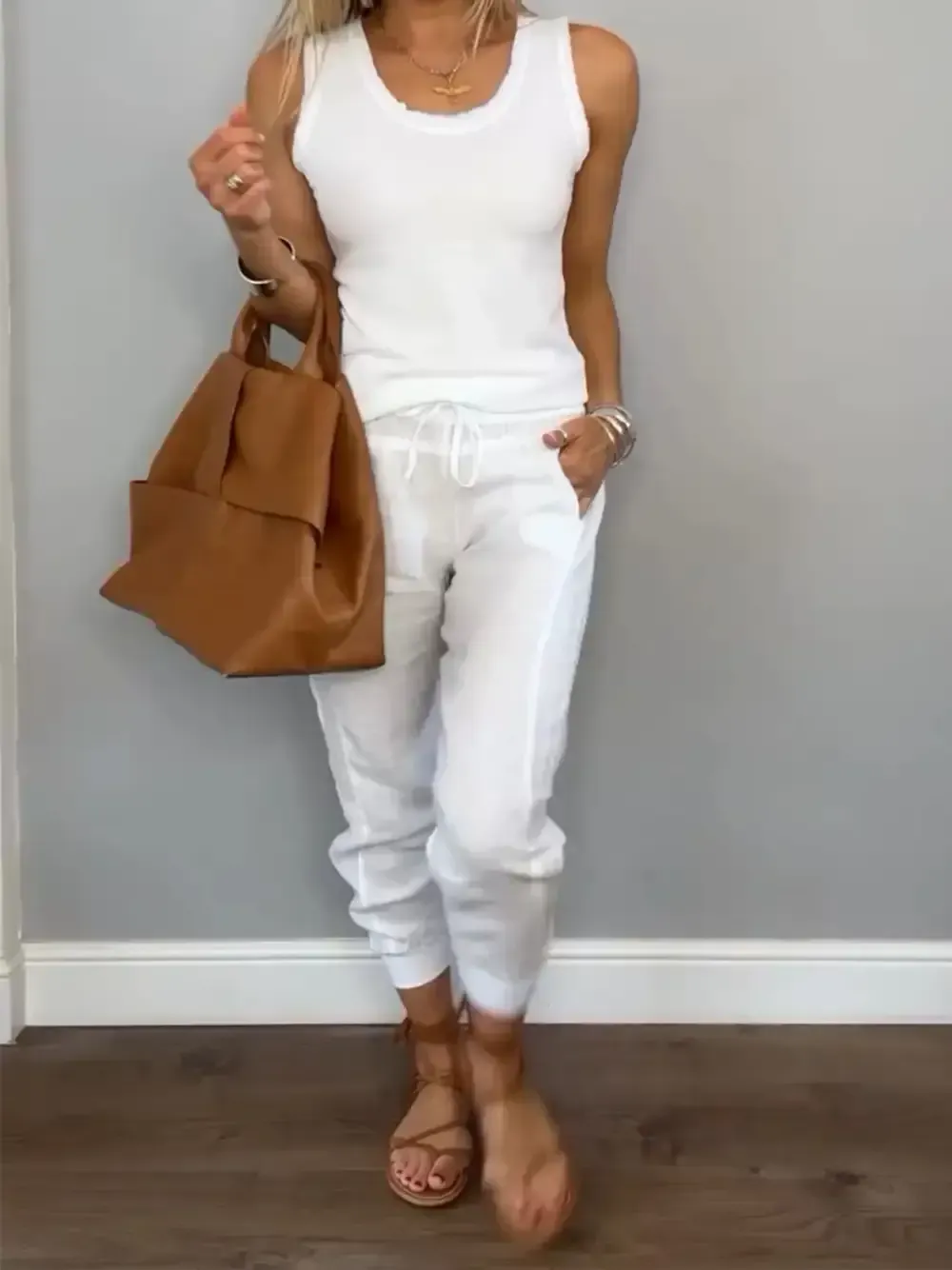 Women's Daliy Summer Cotton and Linen Casual Two-piece Set