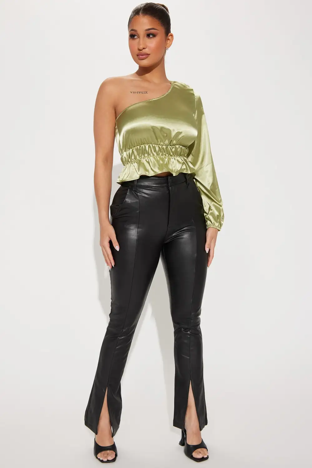 Let's Cater 2 You Satin Top - Sage