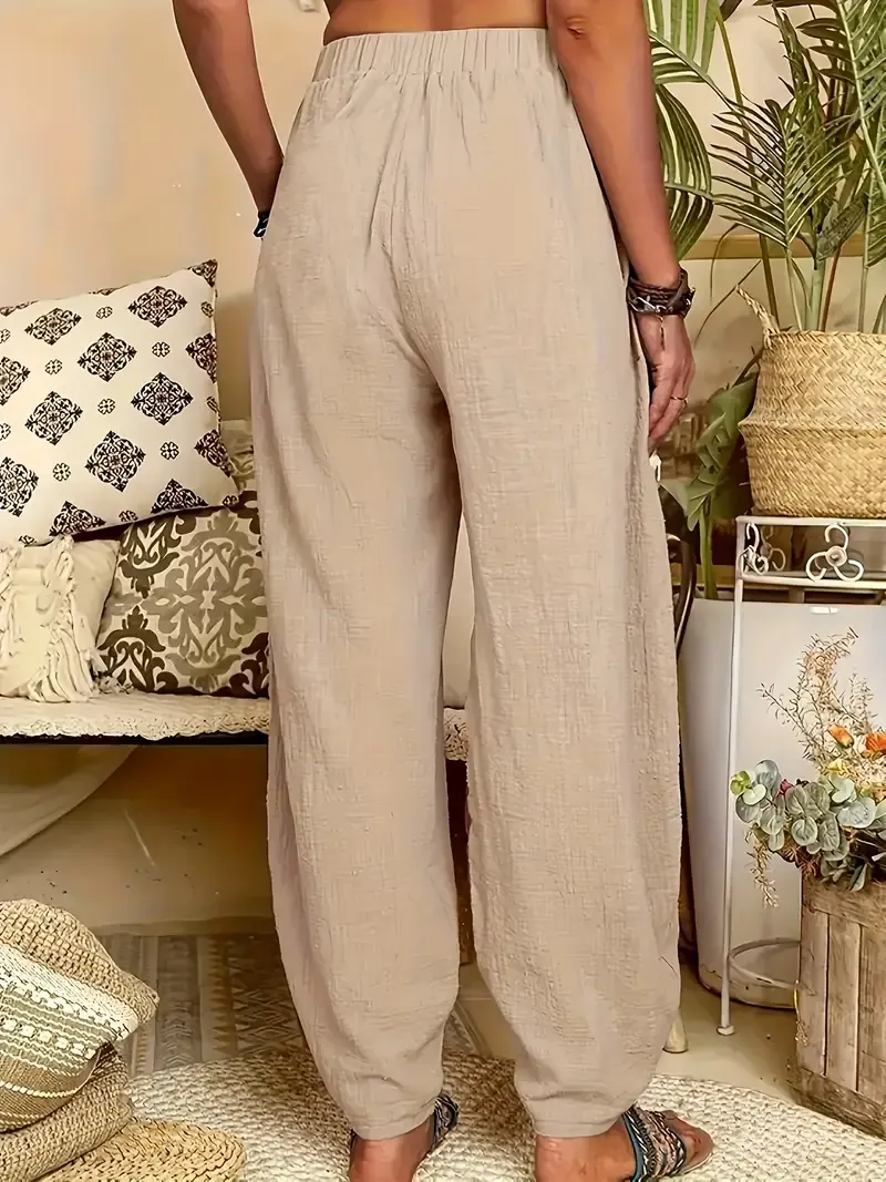 Women's Casual Lightweight Harem Pants with Elastic Waist and Side Pockets